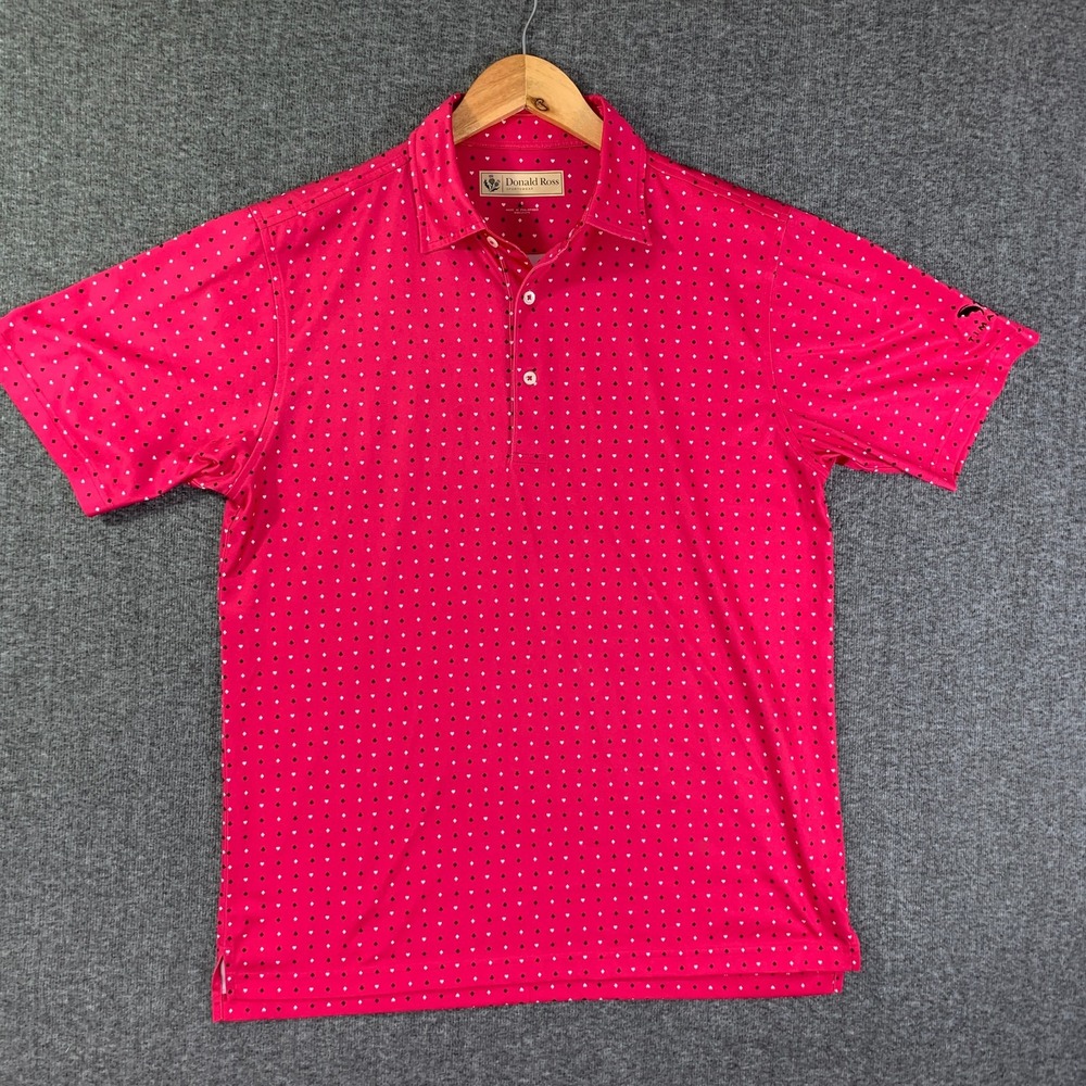 Donald Ross Geometric Polo Men Small Pink Ace Diamonds Hearts Golf Performance - Picture 2 of 10